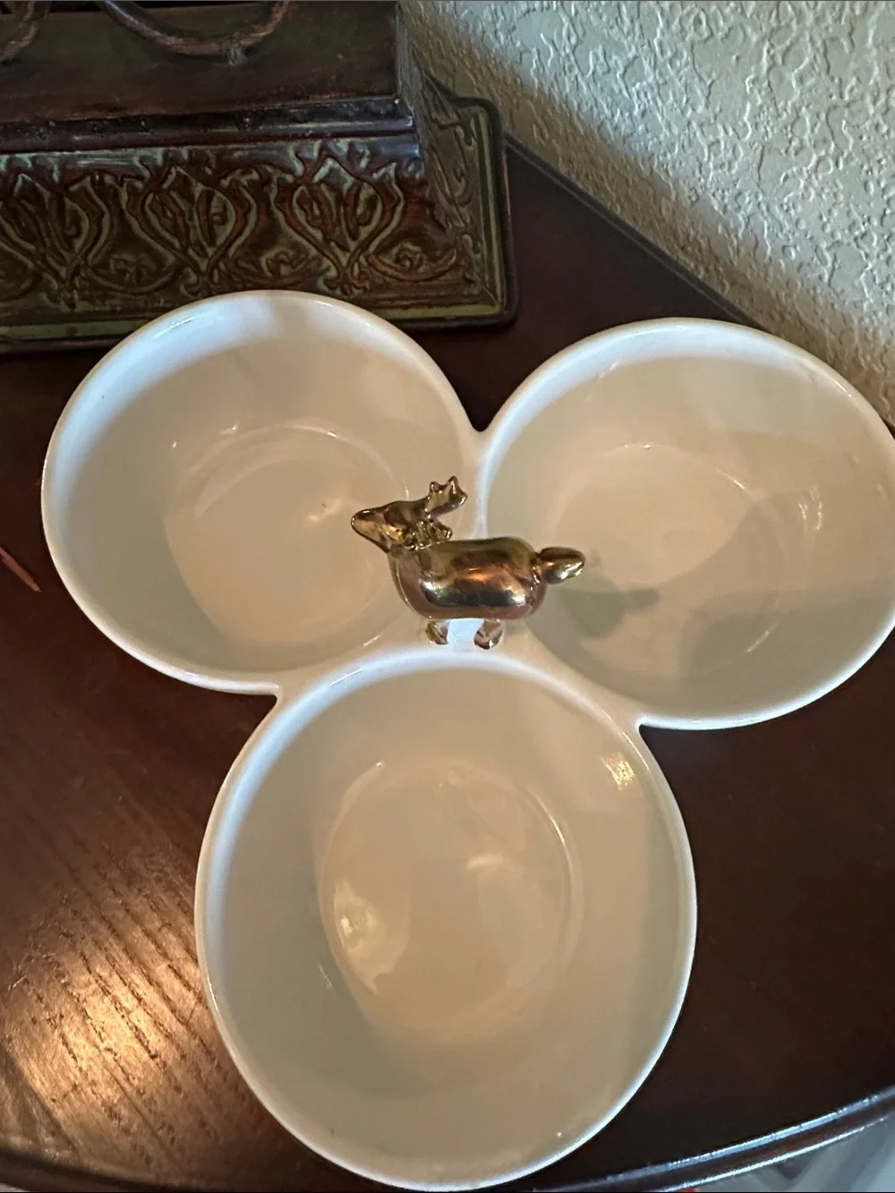 Threshold Cream Ceramic 3-Bowl Server with Gold Deer Accent